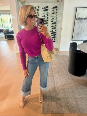 J. Crew Bright Fuchsia Button-Shoulder Sweater